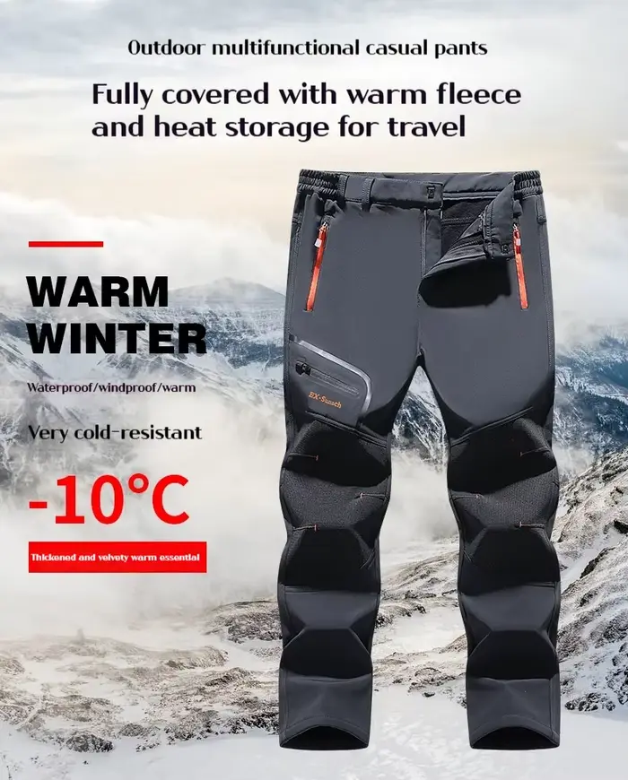 Pantalon thermique homme doublé polaire imperméable coupe-vent pour pêche camping grande taille