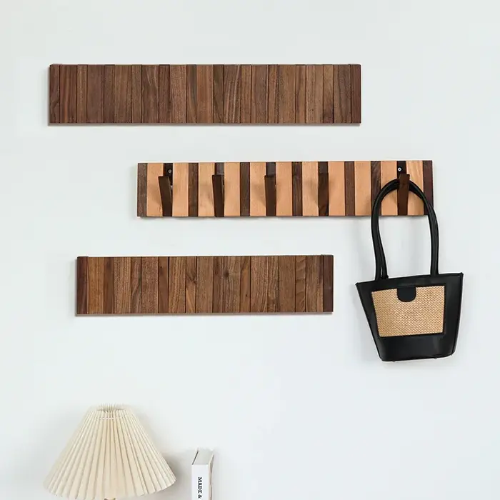 Porte-manteau créatif en noyer, gain de place mural, crochets pour vêtements, étagère, chapeaux, clé