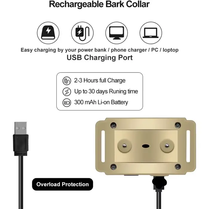Collier de dressage pour chien, collier anti-aboiement automatique, collier anti-aboiement pour chien rechargeable par USB, collier de dressage pour chien avec choc électrique et bip sonore ﻿