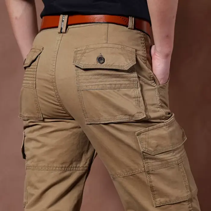 Pantalon Cargo kaki hommes coton Militar Safari vert multi-poches Baggy Denim hommes pantalons décon