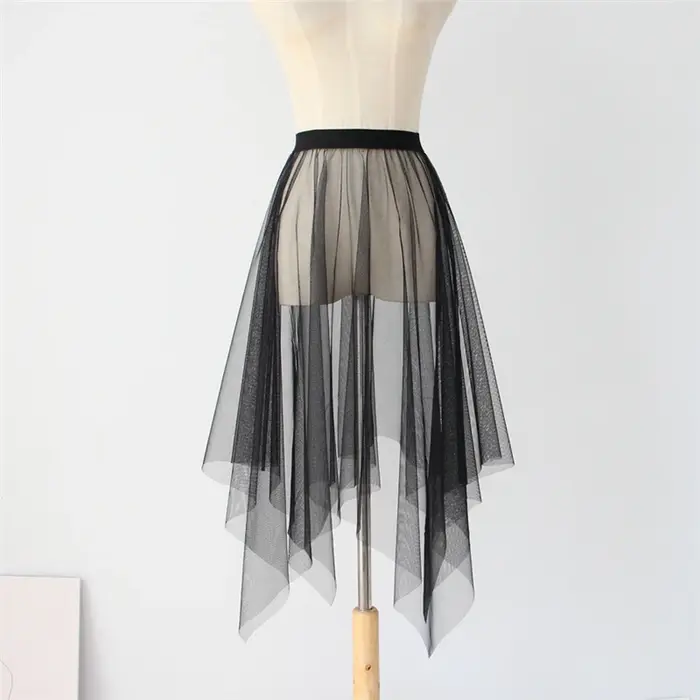 Noir blanc longue Tulle dentelle maille jupe femmes jupon sous-jupe été coréen irrégulière couvrir j