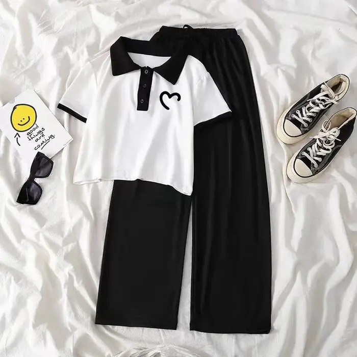 Ensembles de vêtements d'été pour adolescentes, nouveau haut tendance et pantalons à jambes larges, 
