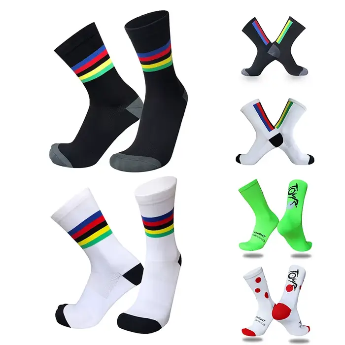 Chaussettes de compétition cyclisme avec bandes colorées - Professionnelles pour vélo route et running