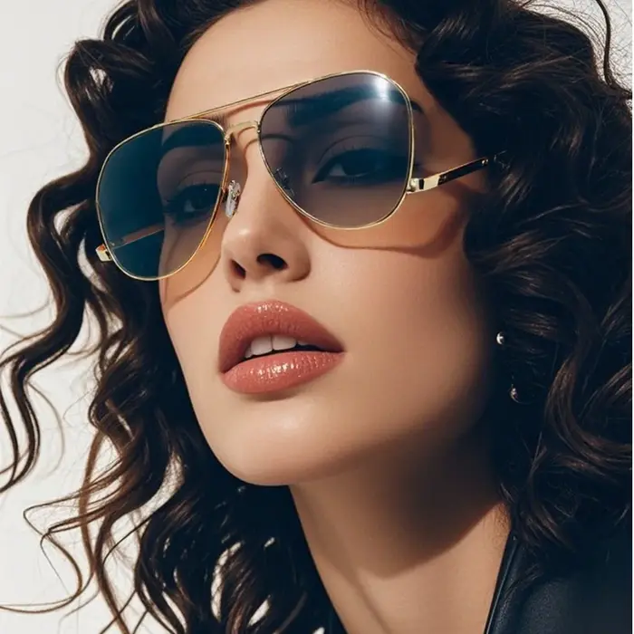 Lunettes de soleil surdimensionnées rectangulaires anti-lumière pour femme - Monture métal vintage punk UV400