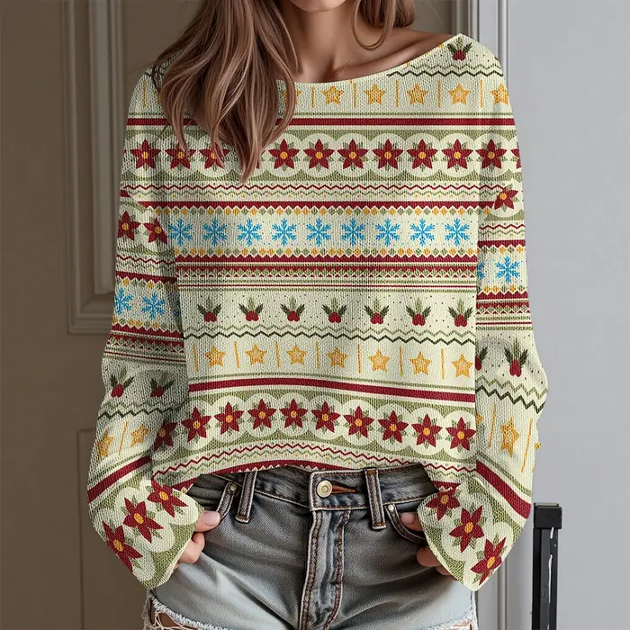 Teckel moche fête de noël T-Shirt femme Sexy épaules dénudées à manches longues haut drôle