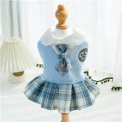 Robe pour chien de style collégial pour petits chiens, jupe à carreaux, rose, bleu, vert, vêtements 