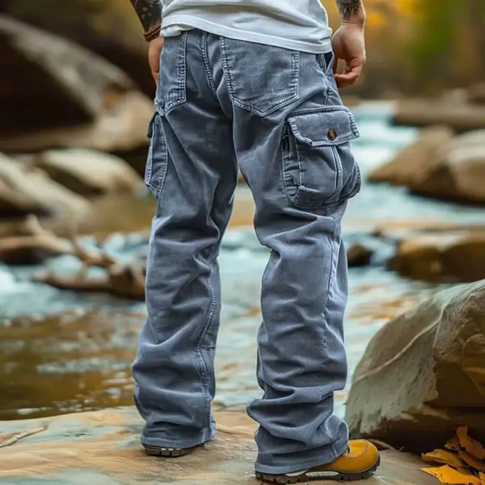 Pantalon cargo en velours côtelé rétro multi-poches pour chasse élégante - Trousers casual hommes