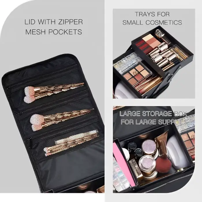 Mallette de maquillage de grande capacité, plateaux pliables multicouches réglables, boîte de manucu