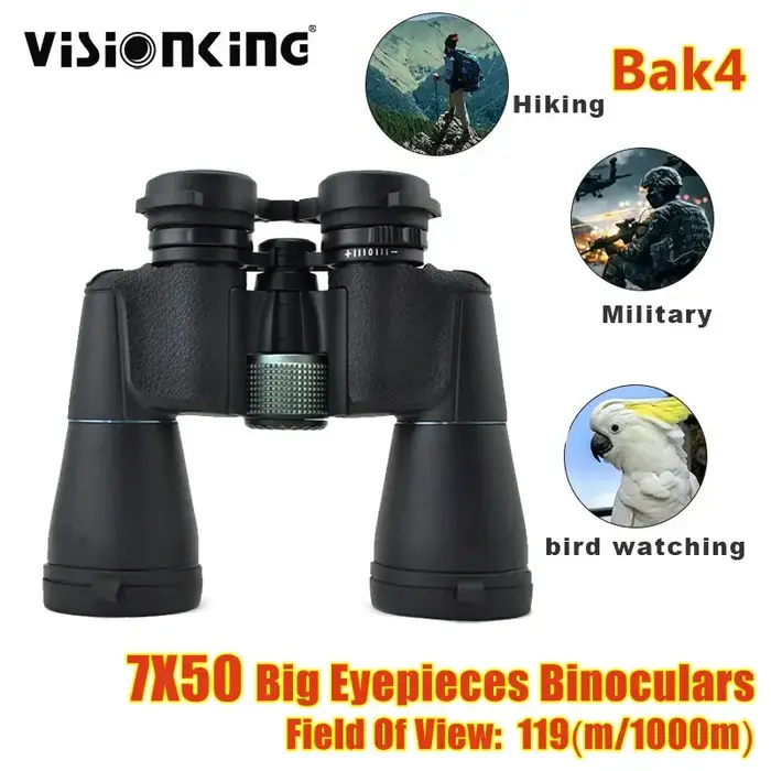 Visionking Jumelles Professionnelles 7x50 BAK4 FMC Étanches pour Chasse Ornithologie Observation