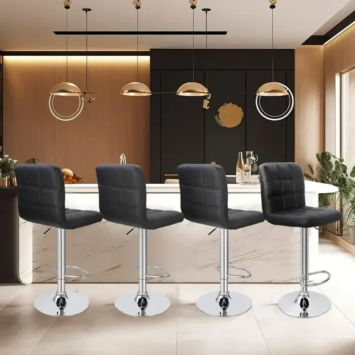 Ensemble de 4 tabourets de bar pivotants réglables, tabourets de bar de comptoir de cuisine en cuir 