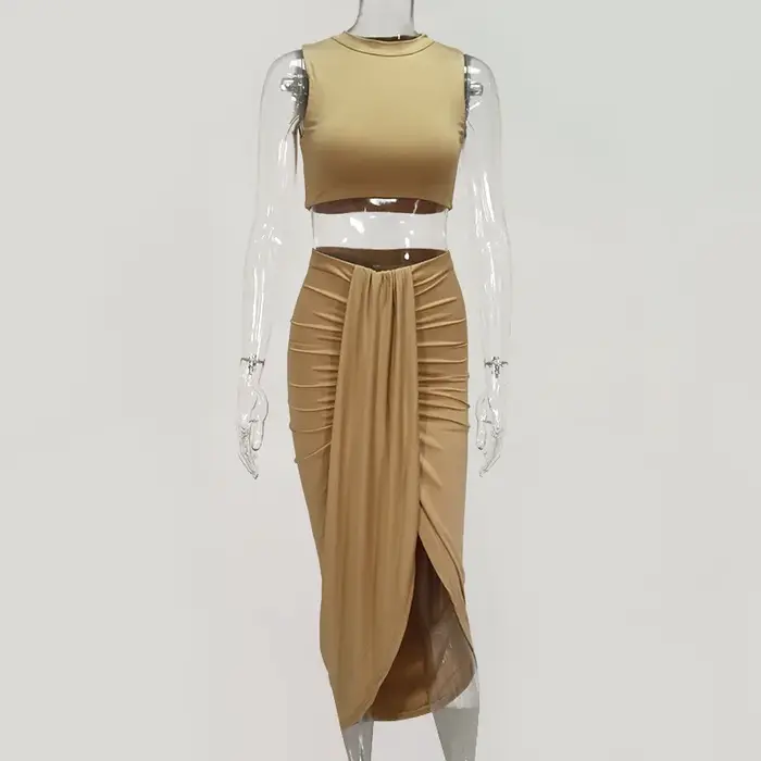 OMSJ-Ensemble deux pièces pour femme, vêtements à la mode, sexy, ruché, tambour, tenue de club, en f