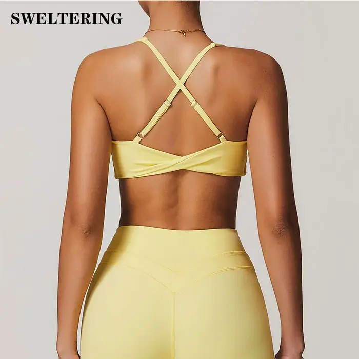SWELTERING-Soutien-gorge de sport en nylon pour femme, sous-vêtement sexy entrecroisé et respirant p
