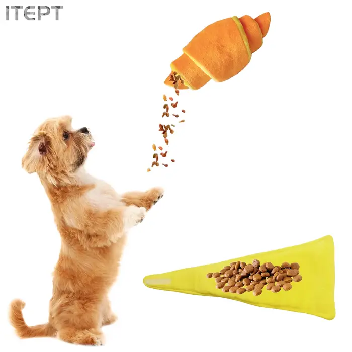 Jouet en peluche pour chien Croissant, jeu interactif de distribution de friandises grinçantes pour animaux de compagnie, Animal en peluche doux et Durable, pour chien de petite à moyenne taille
