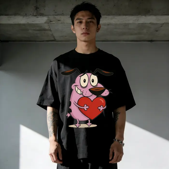 Vintage Courage le chien lâches dessin animé imprimé T-Shirt à manches courtes rétro unisexe graphiq