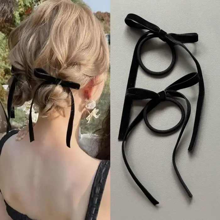 2/8 pièces de nœuds en velours noir tendance pour femmes et filles, accessoires pour cheveux de fête