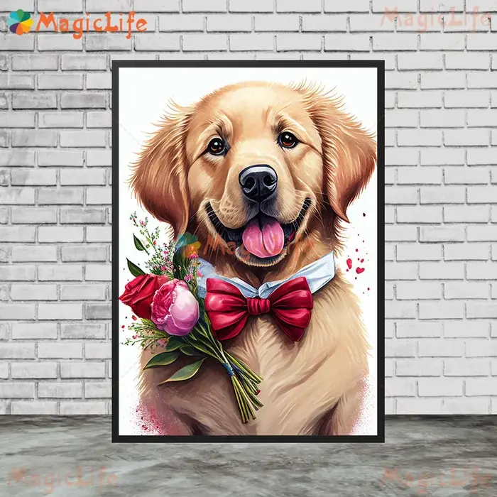 Chien avec fleurs de roses, images murales de dessin animé pour animaux de compagnie, pour salon, af