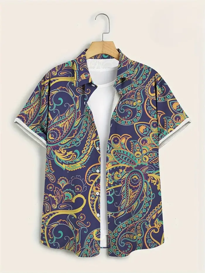 Hawaï chemises pour hommes 3D Paisley graphique à manches courtes T-shirt décontracté revers boutons
