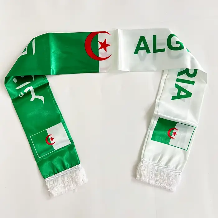 Écharpe personnalisée drapeau algérien équipe de football 14*130cm en satin – Écharpe Algérie