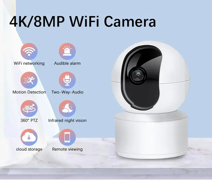 Caméra sécurité intérieure Neye S5 8MP 4K WiFi - Moniteur bébé 360° avec vision panoramique