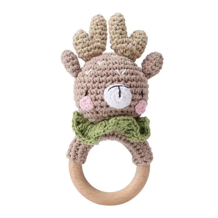 Hochet musical en bois pour bébé, anneau de dentition, hochets musicaux en crochet en forme de lapin