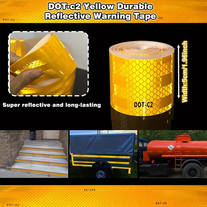 Bande réfléchissante jaune pour voiture, autocollant visuel de sécurité DOT-C2 pour camion de sécuri