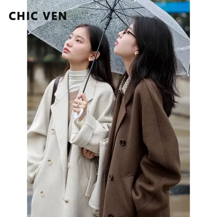 CHIC VEN femmes Long manteau en laine ample décontracté Double face vêtements de dessus pour femmes 