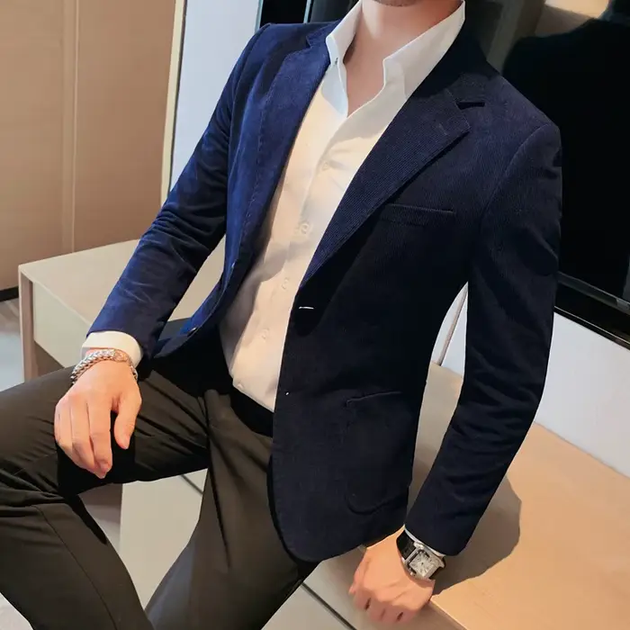 Veste en velours côtelé assortie pour hommes, petite veste trempée, mince, mode décontractée, beau, 