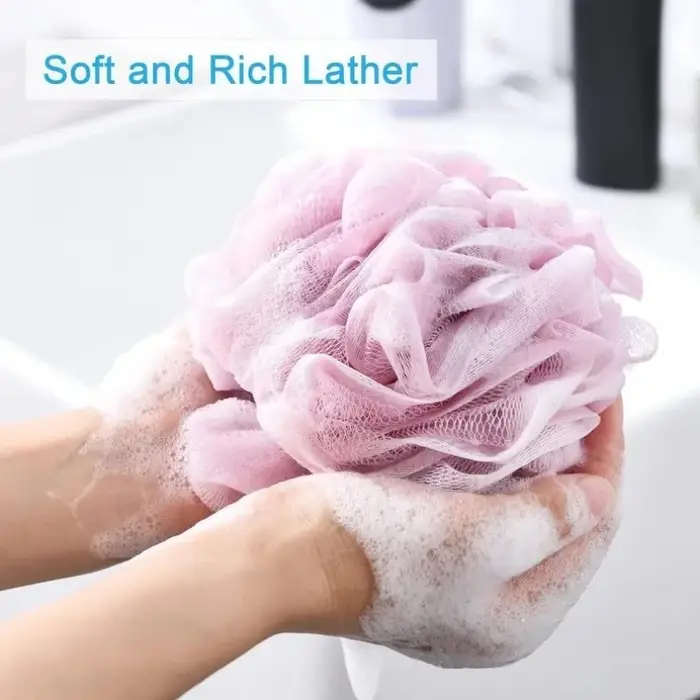 Grande boule de bain riche en bulles, serviette de bain, épurateur, nettoyage du corps, maille, douc