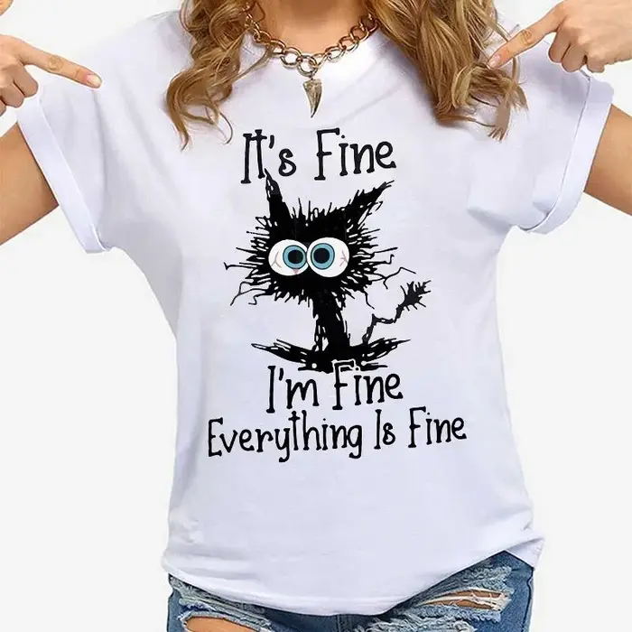 Femmes vêtements chat c'est bien, je vais bien tout est bien imprimé T-shirts été décontracté mode p