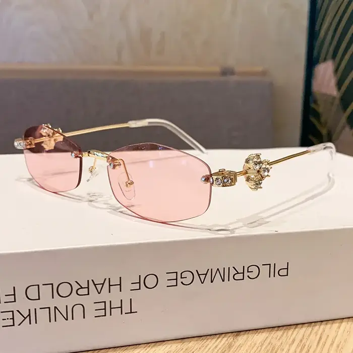 Lunettes de soleil losange sans monture pour femme - Design minimaliste vintage - Métal haute qualité