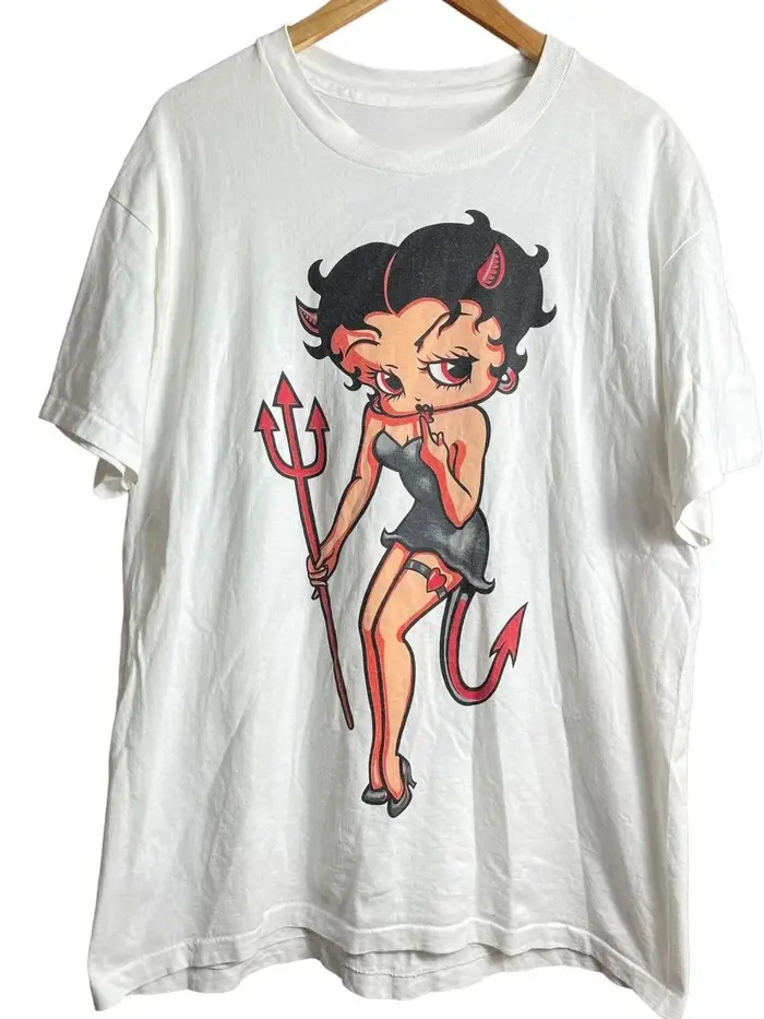 T-shirt vintage Betty Boop Devil Graphic 100% coton pour homme, manches courtes, unisexe, surdimensi