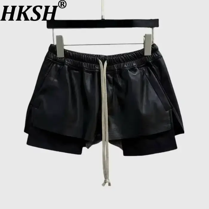HKSH été nouvelles femmes Style foncé Shorts en cuir PU cordon taille élastique mode Punk Streetwear