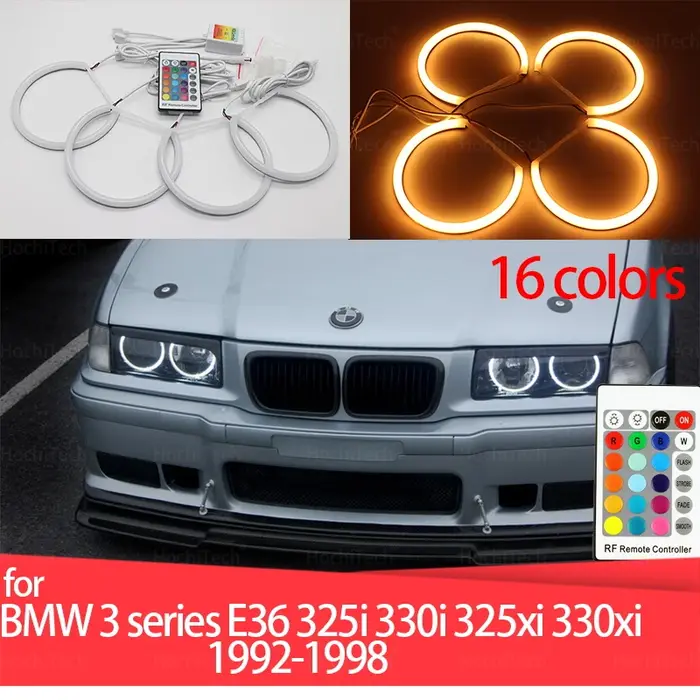 Lait 16 couleurs RGB LED AngHight qualité RGB Angel Eyes Kit 16 couleurs anneau pour BMW E36 série 3