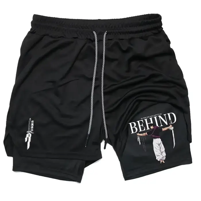 Short de fitness double couche pour homme, short de performance Anime, imprimé Toji, short Dean M, e