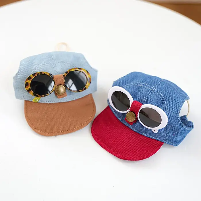 Casquette en jean pour chiens avec lunettes de soleil