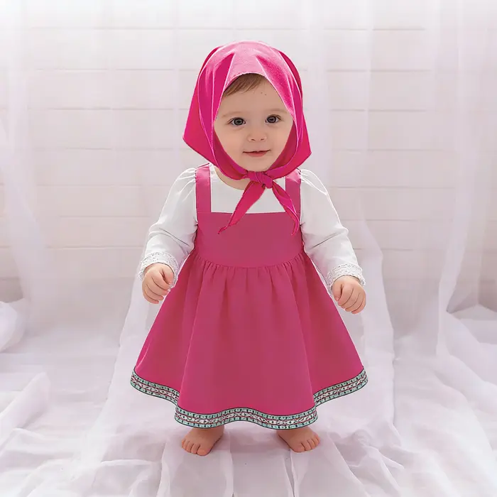 Costume de cosplay Masha pour tout-petits, tenue de dessin animé d'Halloween pour filles, robes rose