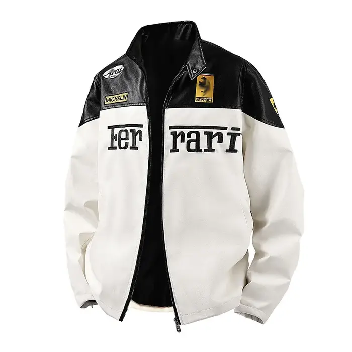 Costume de course à la mode pour hommes, veste fine en cuir PU, vêtements de moto de rue pour Ferrar