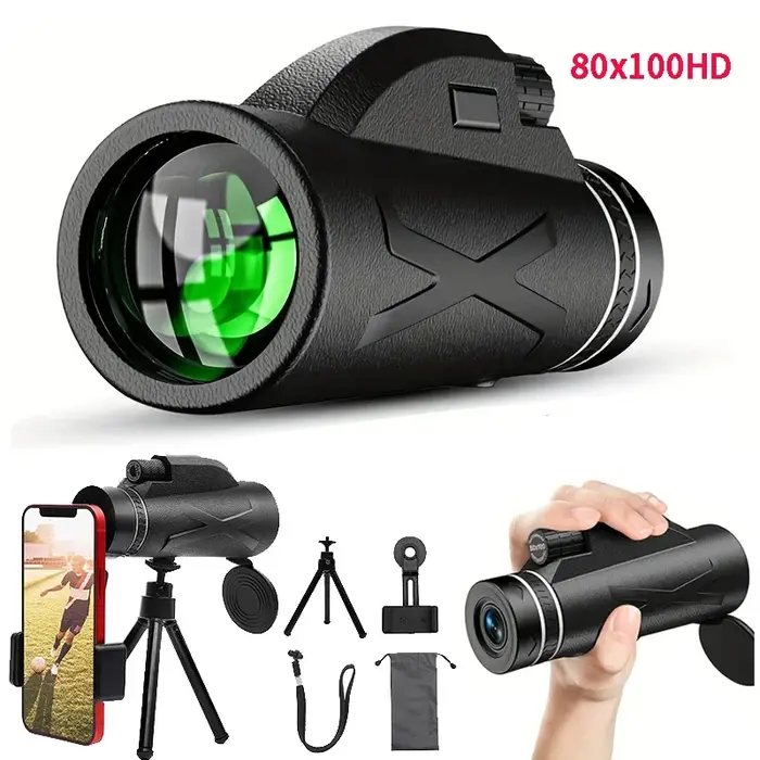 Jumelles 80x100 puissantes longue portée étanches Bak4 pour chasse - Télescope professionnel portable 50000m