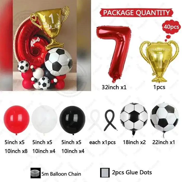 Ensemble de ballons de Football trophée doré, 40 pièces, avec numéro rouge 1-9, pour décoration de f