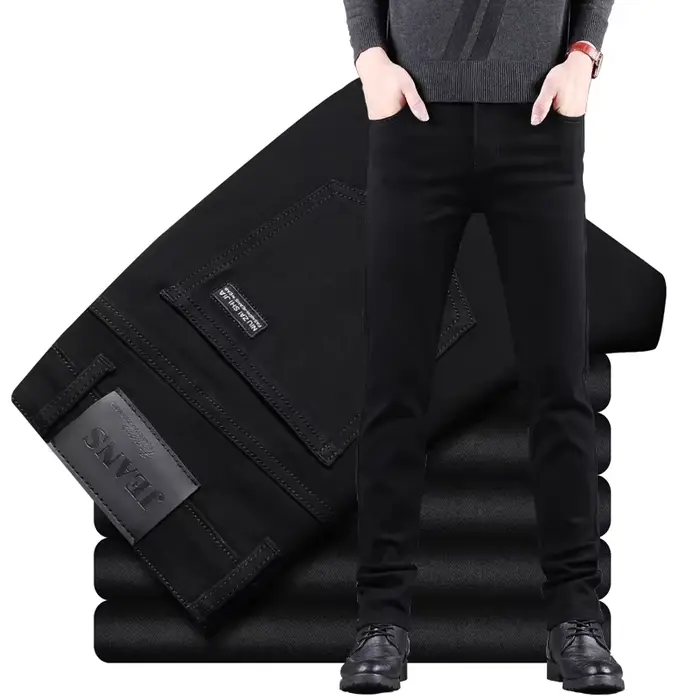 Jean Slim noir pur pour hommes, pantalon droit élastique, mode Business, loisirs, Vintage coréen, De