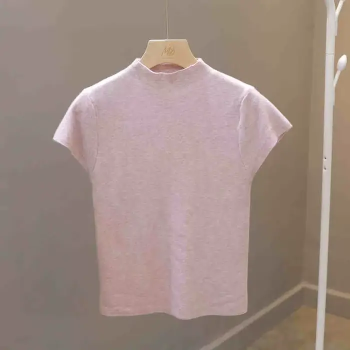T-shirt Femme Manches Courtes Coupe Slim Col Rond Tricoté Style Fourreau Streetwear Sportif Nouveaut