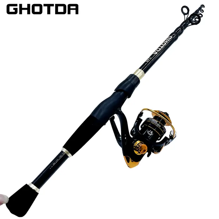GHOTDA Combo canne à pêche et moulinet 1,6~2,4m, canne télescopique ultralégère en fibre de carbone 