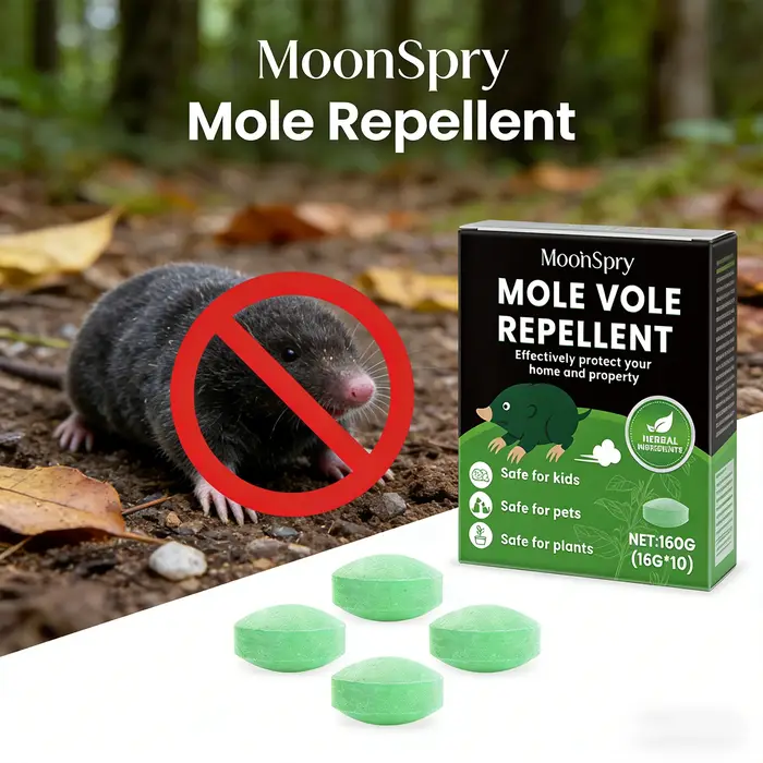 Pilules Répulsives Efficaces Contre les Taupes MoonSpry – Sûres pour les Animaux, Sans Odeur, Longue