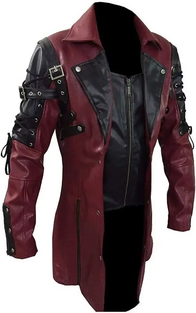 Nouveau Steampunk hommes gothique Trench manteau veste en cuir Style Punk Biker Jacke automne hiver 