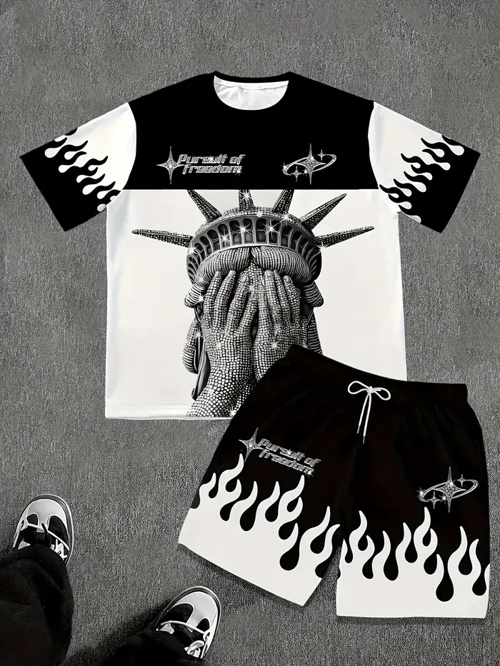 Mode d'été hommes nouvelle Statue de la Liberté imprimer confortable et respirant col rond T-shirt e