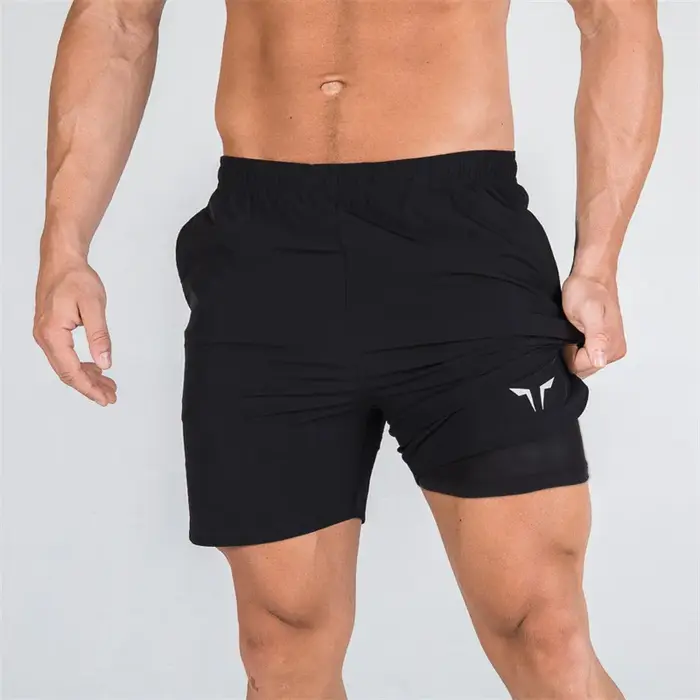 Short de sport de fitness à double pont pour hommes, slim, séchage rapide, tissé, respirant, pantalo