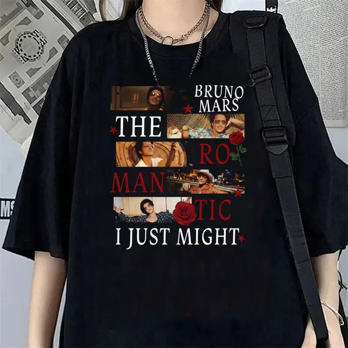 T-shirt graphique Bruno Mars The Romantic Tour décontracté en modal pour femmes et hommes occasions spéciales partis et événements