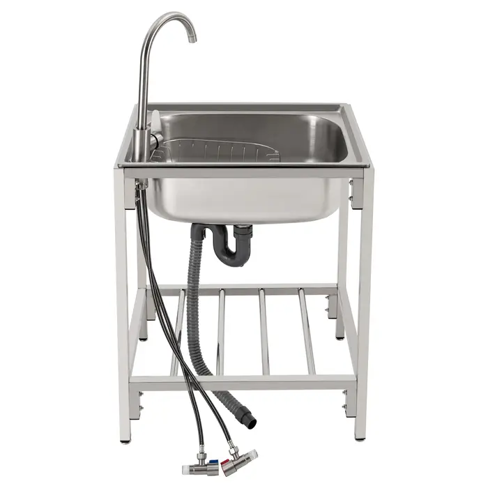 Lavabo à main en acier inoxydable à cuve unique, commercial, autoportant