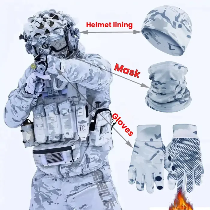 Set tactique 3 pièces Mcap Plus polaire - Gants masque bonnet hiver chasse outdoor extrême