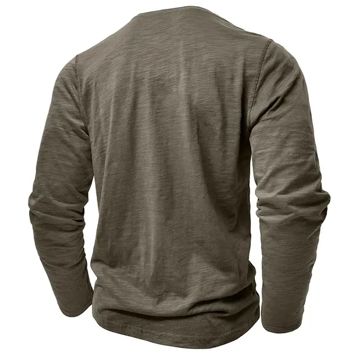 Nouveau automne T-Shirt à manches longues hommes décontracté dessus de couleur unie col Henley mince